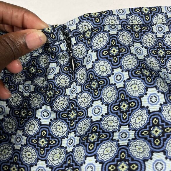 Ann Taylor Silk Pencil Skirt Blue Black Geometric Print 6P Petite Work Career - Picture 9 of 10